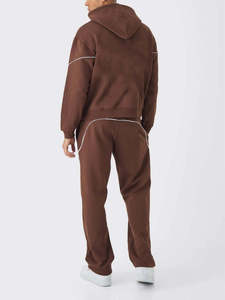 Ensemble de survêtement marron à capuche pour homme, coupe droite, 100 % coton, sweat-shirt et pantalon décontractés, molleton d'hiver - Product Image 2