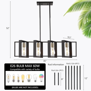 Modern Linear Island Chandelier Black Gold Geometric Hanging Pendant Light Contemporary Metal Ceiling <b>Lamp</b> - Product Image 2