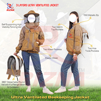 Jaket Peternak Lebah Ukuran Besar Anti Air, Anti Angin, Bernapas, 3 Lapis Jaring Berventilasi, Berkerudung, Cetak Depan, Unisex