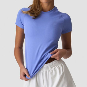 เสื้อยืดคอกลมแขนสั้นผ้าคอตตอน 100% ผสมอีลาสเทน คุณภาพสูงสำหรับออกกำลังกาย ยี่ห้อ Longline Women  สีสันตามสั่ง - Product Image 3