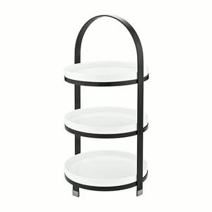 Three Tier <b>Cake</b> <b>Stand</b> With Gold Frame White Plates For Dessert Display Reusable Multi Layer Serving Tray - Product Image 3