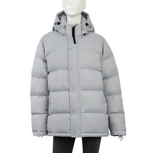 Women's Quilted Puffer <b>Jacket</b> With Hood Full Sleeve Winter Thick Polyester Wadding Solid Color Zipper Closure - Product Image 3