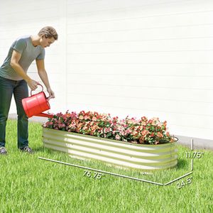 6.4FT X 2FT X 1FT Galvanized Classic Square Raised Garden Bed Kit Metal <b>Planter</b> <b>Box</b> with Cream Safety Edging and Pots - Product Image 3