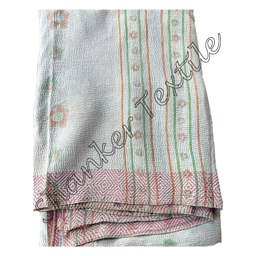 Hand Sewn 100% Cotton Vintage Fine Kantha Patchwork Quilt Online | Decorative Throw & Blanket