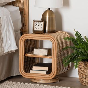 Round <b>Rattan</b> <b>Bedside</b> <b>Table</b> with Elegant Wooden Frame and Natural Finish for Stylish Interior Decoration - Product Image 6