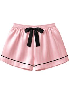 Pink Striped Satin Women Pajama Set Silk Sleepwear <b>Spaghetti</b> <b>Strap</b> Cami And Shorts Soft Luxury Nightwear Summer Lounge Set - Product Image 5