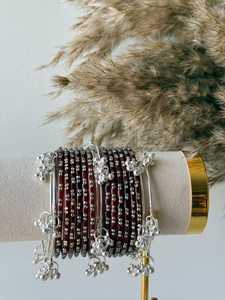 Premium <b>Gold</b> Plated Trendy Multi-Tone Glass & Pearl <b>Bangle</b> <b>Set</b> Ombre Finish Glitter Accents Traditional Wedding Wholesale Bulk - Product Image 3