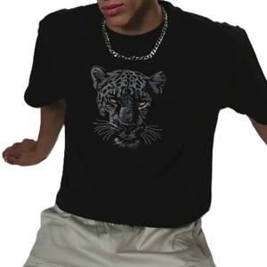 Camiseta de Hombre con Bordado de Tigre, Diseño 2026, Elegante Camiseta Negra de Algodón con Diseño de Animal Feroz, Prenda Casual de Moda Urbana - Product Image 6