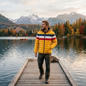 Men's <b>Yellow</b> Multicolor Hooded <b>Puffer</b> <b>Jacket</b> Quilted Winter Coat Warm Outdoor <b>Jacket</b> Wholesale ONE APEX Apparel - Product Image 6