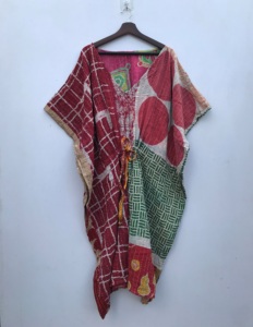 Venta al por mayor de caftanes árabes surtidos, estampados en bloque, ecológicos, transpirables, holgados, estilo Kantha, para playa, hasta la rodilla, de algodón natural. - Product Image 1