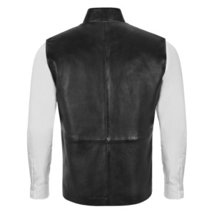 Custom 100% Genuine Napa Leather <b>Men's</b> <b>Waistcoat</b> Mandarin Collar <b>Indian</b> Ethnic Wedding Vest Private Label Wholesale Supplier - Product Image 3