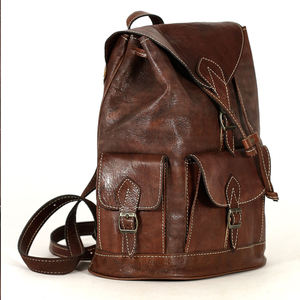 Biyadina Sac à dos unisexe en cuir marron de qualité supérieure fait à la main par Expert Craftsman avec fermeture éclair Style vintage - Product Image 3