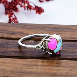 Anillo Bohemio Artesanal de Plata de Ley 925 con Bisel Turquesa Algodón de Azúcar, Gema Natural Rosa y Azul, Joyería de Lujo, Regalo para - Product Image 2