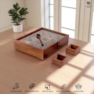 Caja de especias de madera hecha a mano, Masala Dabba india con 12 compartimentos, almacenamiento de cocina con tapa de vidrio - Product Image 3