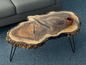 Handcrafted Natural Rustic Natural <b>Epoxy</b> Wood Log Slice <b>Coffee</b> <b>Table</b> Irregular Shape Hairpin Legs Durable Indoor Living Room - Product Image 5