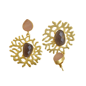 Pendientes Colgantes de Cuarzo Ahumado y Cuarzo Rosa, Forma de Flor, Piedras Naturales, Hechos a Mano, Joyería de Moda, Latón - Product Image 5
