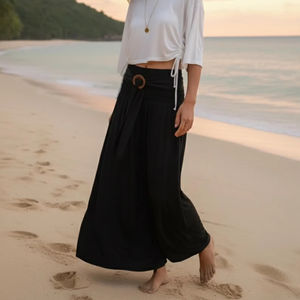 Falda Maxi Boho Negra para Mujer, Vestido para Festivales, Viajes, Playa, Falda Bohemia Fluida de Varias Capas, Regalo para Ella - Product Image 1