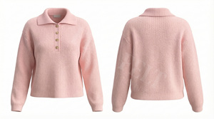 Pull polo côtelé élégant 100 % polyester avec boutons sur le devant, pull décontracté en maille, confortable, doux, tendance, à manches longues - Product Image 4