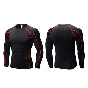T-shirt de sport pour homme à manches longues, couleur bleu-vert et rouge, à séchage rapide, en spandex et polyester, pour adulte - Product Image 4