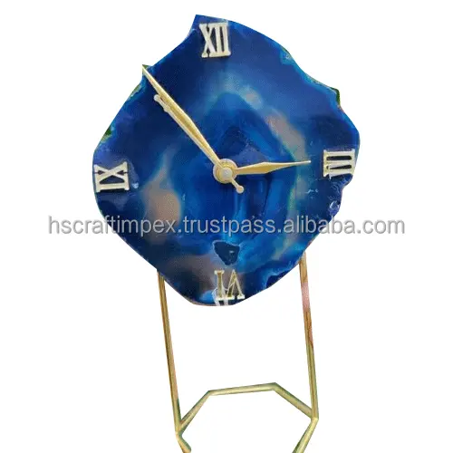 Jam dinding batu akik alami klasik, dengan dudukan marmer batu akik jam meja dekoratif oleh HS Craft Impex