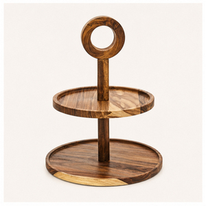 Soporte de Madera Artesanal de 2 Niveles para Pasteles, Exhibidor Redondo para Cupcakes y Torre para Servir Postres, Ideal para Bodas, Fiestas y Decoración del Hogar - Product Image 2