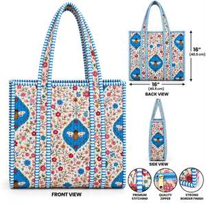 Sac à main matelassé Cottagecore avec surpiqûres de qualité supérieure et poignées rayées - Product Image 3