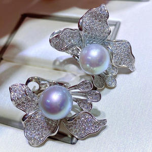 Boucles d'oreilles vintage haut de gamme à clip, perles naturelles en forme de diamant d'eau douce, clips d'oreille pour femmes, bijoux en gros - Product Image 2