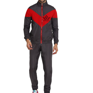 Men's <b>Charcoal</b> Gray Red Solid Printed Hooded Collar 2 1 Design Tracksuit Set Full Zip Jacket <b>Jogger</b> Pants Sportswear Breathable - Product Image 1