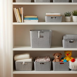 Panier de rangement en plastique argenté CESTA RATTAN N6 28.6L 34X40CM - Product Image 3