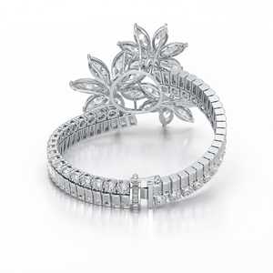 Bracelet tennis pour femme en argent 925 avec diamants de laboratoire, taille marquise et baguette, DEF VVS VS, 25 grammes, 43 carats au total, plaqué or, design personnalisé - Product Image 4