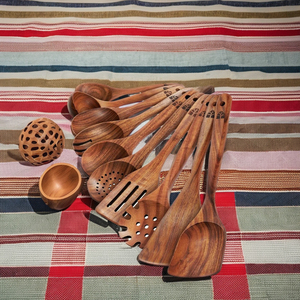 Juego de cena de bambú natural de 5 piezas respetuoso con el medio ambiente personalizable al por mayor colección de utensilios de bambú sostenible para cocinar en la cocina - Product Image 1