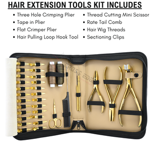 Kit d'outils professionnels pour extensions de cheveux : Pince à sertir plate à trois trous pour extensions adhésives, outil à boucle de traction, mini-ciseaux à couper les fils - Product Image 2