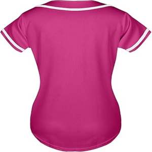 เสื้อเบสบอลสีชมพูทรงพอดีตัวสำหรับผู้หญิง แขนสั้น ติดกระดุมด้านหน้า ระบายความชื้นได้ดี สีพื้น - Product Image 2