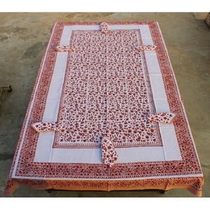 Mantel con estampado de bloque indio, Decoración de mesa de Navidad para el hogar, Jacquard decorativo para comedor, mantel de lino y algodón de lujo - Product Image 1