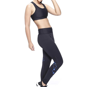 Conjunto de yoga para mujer, 2 piezas, sujetador deportivo negro y leggings con diseño de estrellas azules, ropa deportiva elástica de cintura alta - Product Image 5