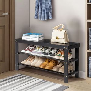 Scarpiera a 3 livelli in bambù senza giunture, moderna, in legno massello, organizer e scaffale per scarpe, mobile per la casa con funzione regolabile - Product Image 1