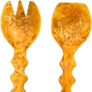 Servidores de Ensalada de Resina Ámbar Vintage de Alta Calidad |   Utensilios de Servir con Mango Texturizado - Product Image 1