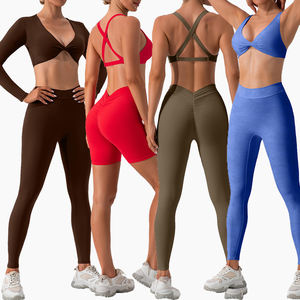 Conjunto Deportivo de Yoga de Lujo de 5 Piezas para Mujer, Sujetador Deportivo Cruzado + Chaqueta Deportiva con Pantalones Cortos de Gimnasio + Leggings de Yoga - Product Image 5