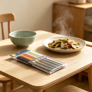 Ensemble de baguettes en acier inoxydable 304, rondes, couleur unie, durables, design minimaliste, pour les fêtes - Product Image 4