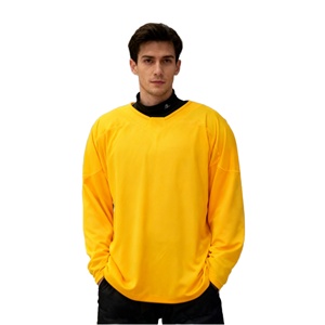 Camiseta de Hockey Personalizada con Logotipo, Camiseta de Entrenamiento Amarilla de Manga Larga para Hombre, Transpirable, para Práctica de Hockey sobre Hielo - Product Image 1