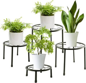 Set of 4 Metal Plant Stands for Indoor Outdoor Use Heavy Duty Black Round Flower Pot Stand with Raised Legs Decorative Plant - Product Image 1