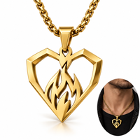 Collier Yogoo Street Style en acier inoxydable doré, motif flamme géométrique, pendentif cœur gothique détachable
