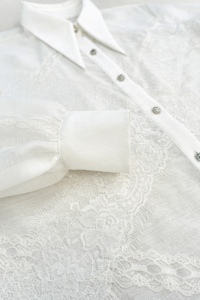 Women's Lace-Trim Puff-Sleeve Chiffon Blouse SWAY Vietnam 100% Polyester Turn-down Collar <b>Balloon</b> Sleeve Chiffon - Product Image 5