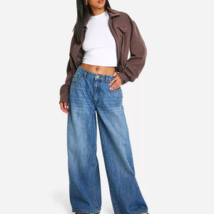 Jean large taille haute pour homme TITAN TREAD WEAR, écologique, avec ourlet effiloché, délavage vieilli, en coton, fermeture boutonnée, décontracté, automne - Product Image 1