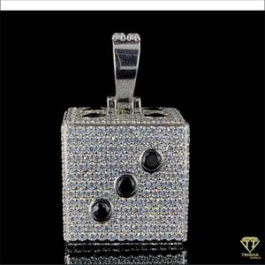 Pendentif Dés de Jeu Premium en Argent Sterling 925 avec Diamant Moissanite, Entièrement Sertie, Bijou Statement 3D - Product Image 2