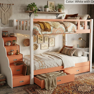 Orange <b>Convertible</b> Child Bunk <b>Bed</b> Home Furniture Vietnam Casual American Pine Plywood Wooden <b>Bed</b> Hao Hung Long Durable Safe for - Product Image 2