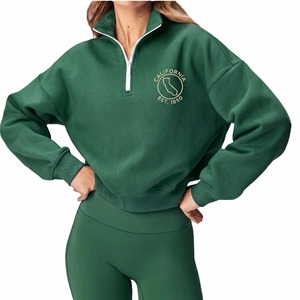Women's ASPINO INTERNATIONAL Blue Quarter <b>Zip</b> <b>Hooded</b> Sweatshirt Full Sleeve Knitted 100% Cotton Breathable Anti-Shrink - Product Image 3