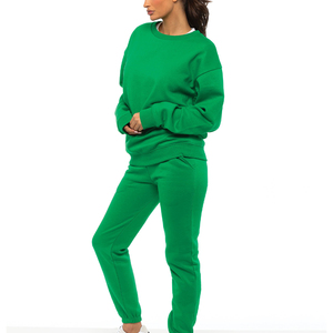 Survêtement pour femmes en coton 100% vert uni, taille plus, manches longues, à capuche, coupe régulière, décontracté, avec poches latérales, taille élastique, automne - Product Image 3