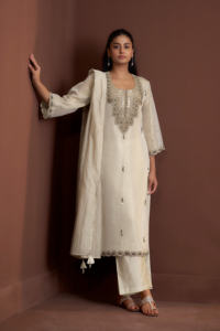 Off White Embroidered <b>Kurta</b> Palazzo Set With Dupatta Traditional <b>Indian</b> Pakistani Ethnic Wear For Women Wedding Wear - Product Image 3