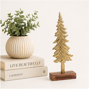Premium Textured Brass Finish Aluminum Xmas <b>Tree</b> Sculpture Centerpiece Elegant Seasonal Decoration Holiday Home & Office Decor - Product Image 2